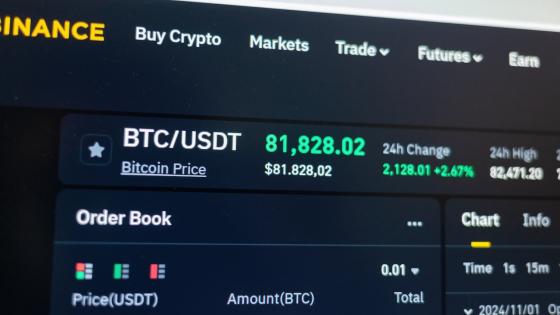 Bitcoin price displaying positive change on binance exchange