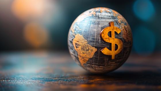 Close-up of globe featuring dollar sign