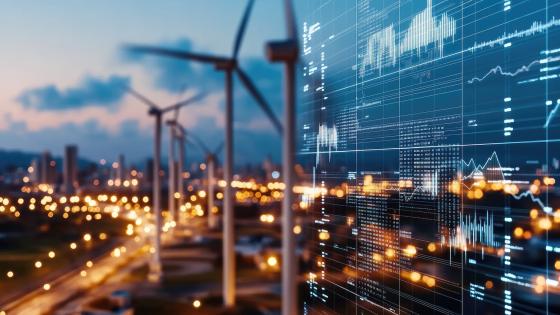 Wind turbines and financial charts