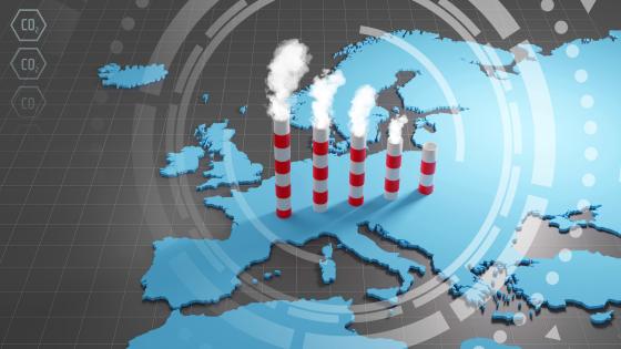 Smoking chimneys on a map of Europe