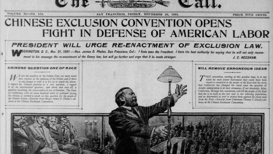 Front page of The San Francisco Call from November 20, 1901, discussing the Chinese Exclusion Convention